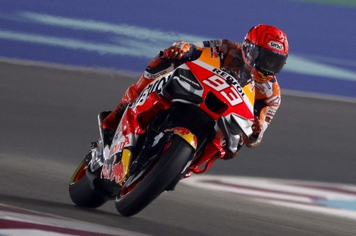 Pembalap Repsol Honda, Marc Marquez, pada sesi practice MotoGP Qatar 2023 di Sirkuit Lusail, Qatar, Doha, 