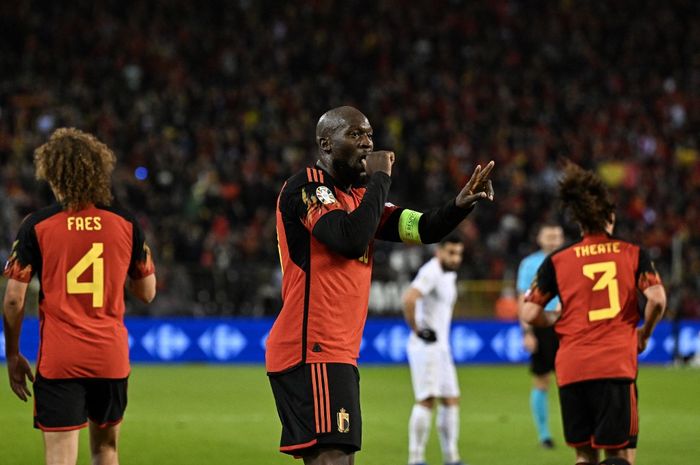 Romelu Lukaku mencetak 4 gol dalam laga Kualifikasi Euro 2024 antara timnas Belgia vs Azerbaijan di Brussels (19/11/2023).