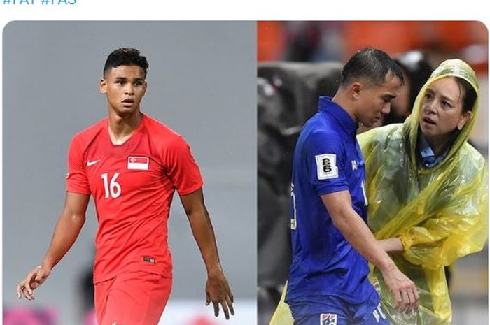 Bek Singapura Irfan Fandi (kiri) dan gelandang Thailand Chanathip Songkrasin (kanan).