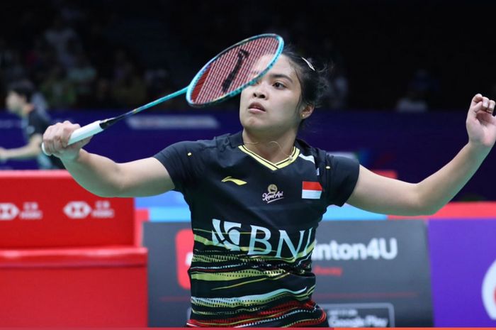 Tunggal putri Indonesia, Gregoria Mariska Tunjung, saat beraksi pada babak 32 besar China Masters 2023 di Shenzhen Bay Gymnasium, Shenzhen, China, Rabu (22/11/2023).