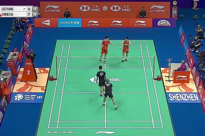 Ganda putra Taiwan, Lee Jhe Huei/Yang Po Hsuan saat bertanding pada babak pertama China Masters 2023 menghadapi wakil tuan rumah, Chen Bo Yang/Liu Yi, Rabu (22/11/2023)