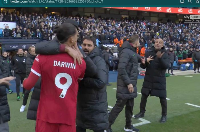 Darwin Nunez dan Pep Guardiola terlibat cekcok selepas pertandingan Man City Vs Liverpool berakhir.