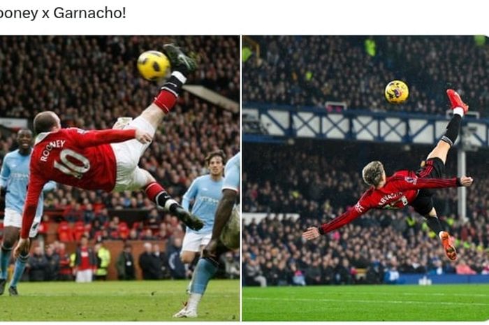 Gol salto Alejandro Garnacho (kanan) ke gawang Everton lebih mirip aksi serupa yang dilakukan Wayne Rooney untuk Man United saat menghadapi Man City pada 2011.