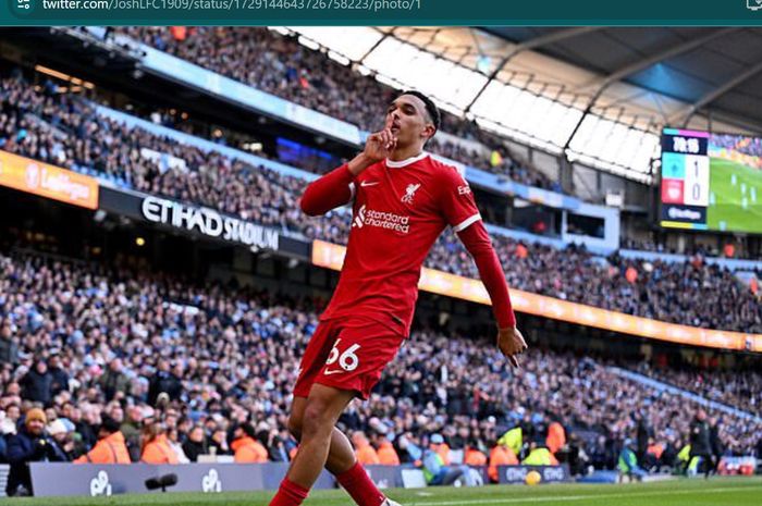 Bek Liverpool, Trent Alexander-Arnold, terancam sanksi dari komisi disiplin FA akibat selebrasi provokatifnya pada laga melawan Man City pada lanjutan Liga Inggris 2023-2024.