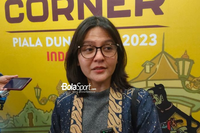 Wakil Ketua PSSI, Ratu Tisha Destria Saat Hadir di Konferensi Pers Piala Dunia U-17 2023, Information Center, Solia Zigna Hotel, Solo pasa Jumat (1/12/2023).