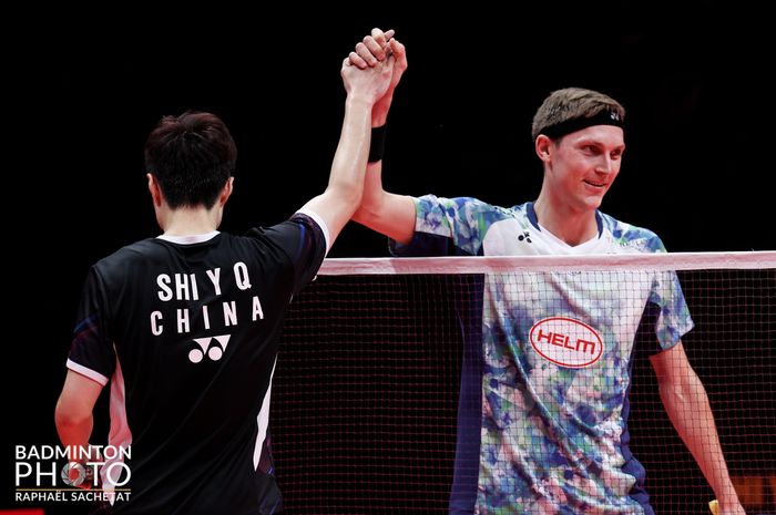 Pertandingan antara Viktor Axelsen dan Shi Yu Qi pada fase grup A BWF World Tour Finals 2023, 13 Desember 2023