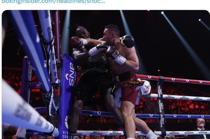 Momen manta raja kelas berat, Deontay Wilder terpojok dari serangan Joseph Parker.