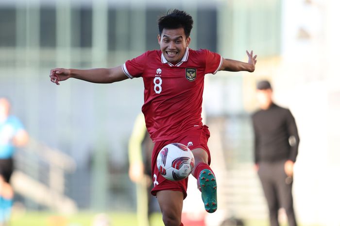 Witan Sulaeman dalam laga timnas Indonesia vs Libya pada laga uji coba di Mardan Sports Complex, Antalya, Turki pada Jumat (5/1/2024).