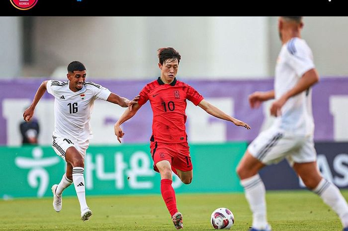 Suasana pertandingan uji coba antara timnas Irak vs Korea Selatan di Stadion Universitas New York, Abu Dhabi, Uni Emirate Arab, pada Sabtu (6/1/2024).