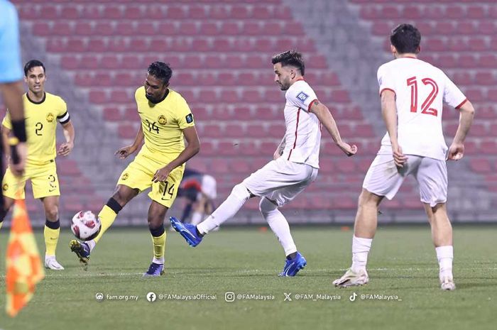 Suasana pertandingan uji coba antara Timnas Malaysia versus Timnas Suriah di Doha, Qatar, Selasa (9/1/2024) dini hari WIB. 