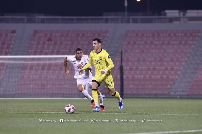 Suasana pertandingan uji coba antara Timnas Malaysia versus Timnas Suriah di Doha, Qatar, Selasa (9/1/2024) dini hari WIB. 