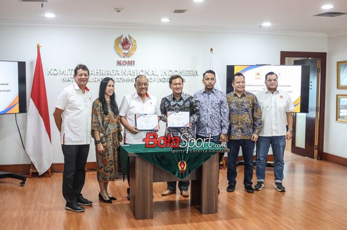 Penandatanganan MoU KONI Pusat dengan PT Hega di Kantor KONI Pusat, Senayan, Jakarta, Rabu (10/1/2024).