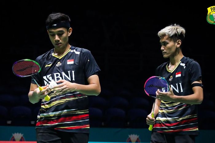 Ganda putra Indonesia, Bagas Maulana/Muhammad Shohibul Fikri, saat tampil pada babak pertama Malaysia Open 2024 di Axiata Arena, Kuala Lumpur, Malaysia, 10 Januari 2024.