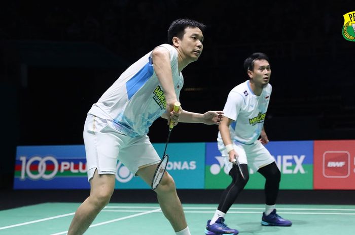 Ganda putra Indonesia, Hendra Setiawan/Mohammad Ahsan, menjadi salah satu harapan yang tampil di hari kedua All England Open 2024, Rabu (13/3/2024)