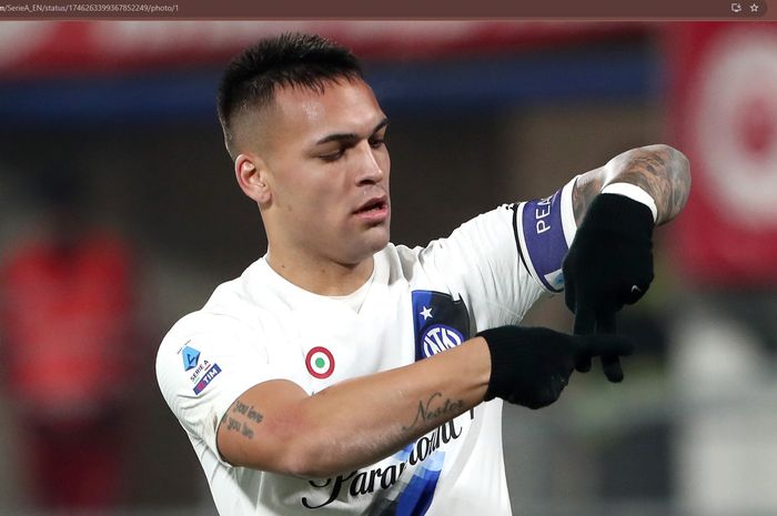 Lautaro Martinez merayakan golnya untuk Inter Milan ke gawang Monza pada giornata 20 Liga Italia 2023-2024 di U-Power Stadium, Sabtu (13/1/2024).