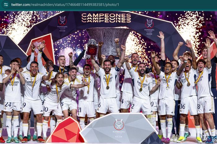 Real Madrid sukses menjuarai Piala Super Spanyol 2023-2024 usai mengalahkan Barcelona 4-1 di final.