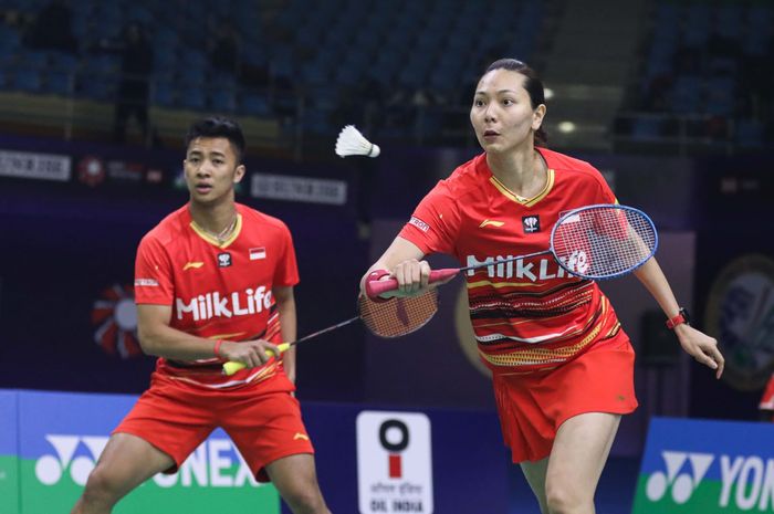 Pasangan ganda campuran Indonesia, Dejan Ferdinansyah/Gloria Emanuelle Widjaja, Pasangan ganda putra Indonesia, Leo Rolly Carnando/Daniel Marthin, pada babak pertama India Open 2024 di K.D.Jadhav Indoor Hall, Indira Gandhi Sports Complex, New Delhi, Selasa (16/1/2024).