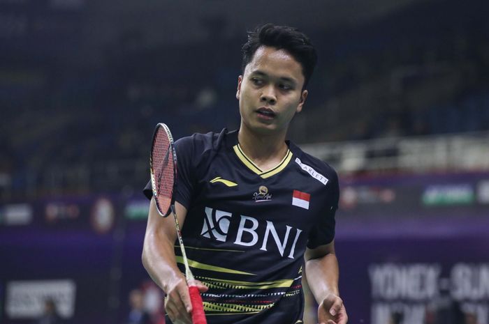 Anthony Sinisuka Ginting saat berlaga di babak 16 besar India Open 2024 di K.D Jadhav Indoor Hall, New Delhi, India, Kamis (18/1/2024).