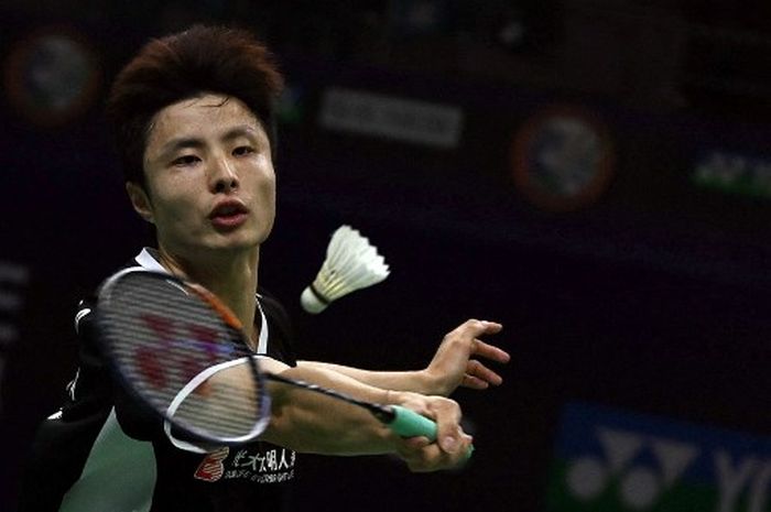 Pebulu tangkis tunggal putra China, Shi Yu Qi, pada babak semifinal India Open 2024 di K.D.Jadhav Indoor Hall, Indira Gandhi Sports Complex, New Delhi, Sabtu (20/1/2024).