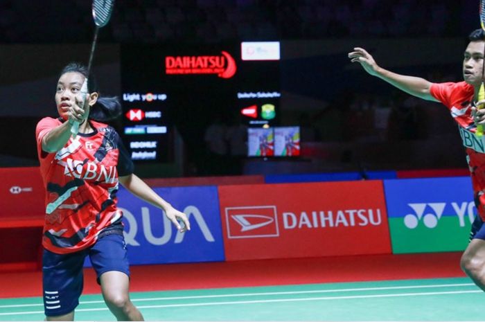 Penampilan ganda campuran Indonesia, Jafar Hidayatullah/Aisyah Salsabila Putri Pranata pada babak kualifikasi Indonesia Masters 2024 di Istora Senayan, Jakarta, Indonesia, Selasa (23/1/2024).