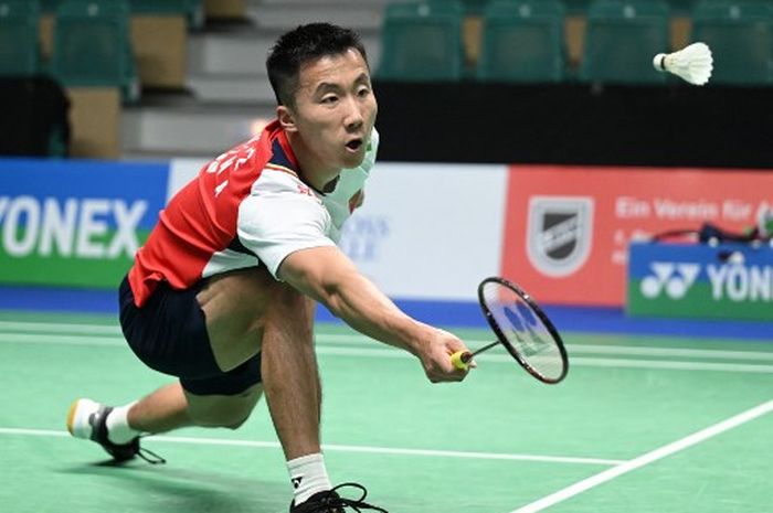 Pebulu tangkis tunggal putra China, Lu Guang Zu, pada babak pertama German Open 2023, 8, Maret 2023. 