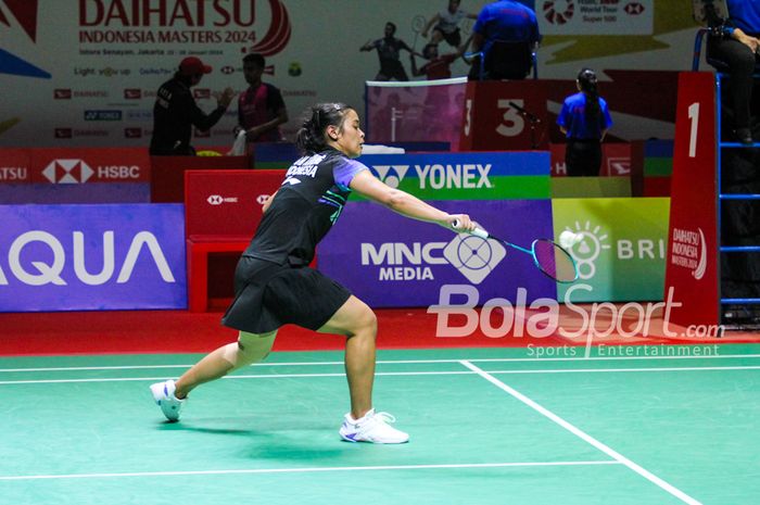 Tunggal Putri Indonesia, Gregoria Mariska Tanjung saat menghadapi Yvonne Li wakil Jerman di Daihatsu Indonesia Masters 2024 (24/1/2024)