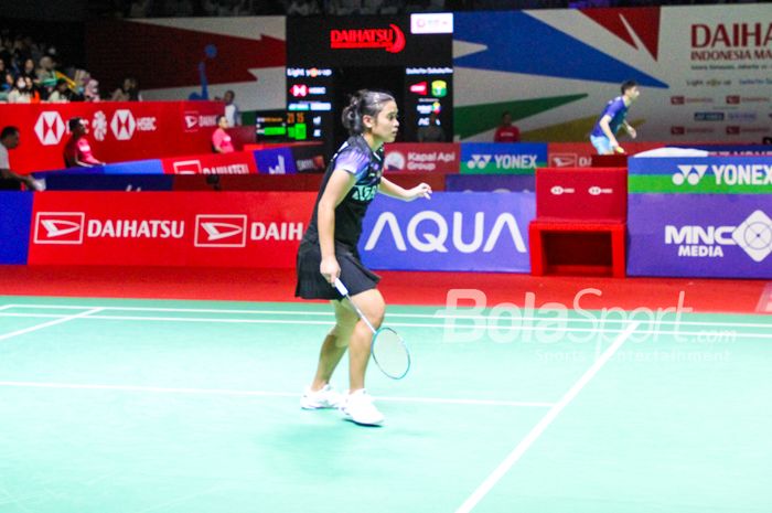 Tunggal Putri Indonesia, Gregoria Mariska Tanjung saat menghadapi Yvonne Li wakil Jerman di Daihatsu Indonesia Masters 2024 (24/1/2024)