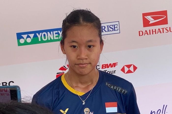 Tunggal putri Indonesia, Putri Kusuma Wardani, saat ditemui seusai tersingkir pada babak 16 besar Indonesia Masters 2024 di Istora Senayan, Jakarta Pusat, Kamis (25/1/2024).