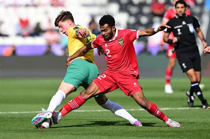 Suasana pertandingan antara timnas Indonesia vs Australia dalam laga babak 16 besar Piala Asia 2023 di Stadion Jassim bin Hamad, Al Rayyan, Doha, Minggu (28/1/2024).