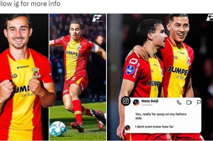 Pemain keturunan Malaysia, Mats Deijl, saat ini bermain untuk Go Ahead Eagles dan pernah menjadi rekan setim Jay Idzes (kanan).