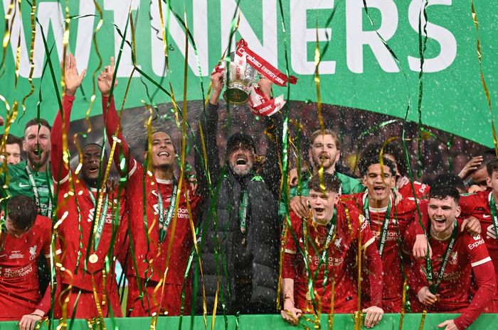 Liverpool makin tegas jadi raja gelar Piala Liga Inggris usai kalahkan Chelsea pada final di Wembley Stadium, London (25/2/2024).