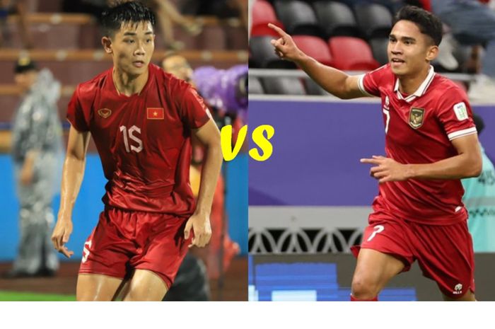 Bintang muda Vietnam Nguyen Dinh Bac (kiri) menyaingi andalan Timnas Indonesia Marselino Ferdinand.