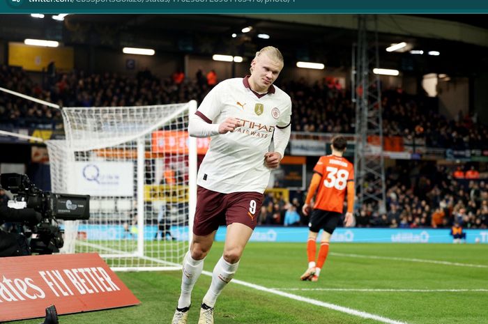 Penyerang Man City, Erling Haaland, mencetak 5 gol dalam kemenangan 6-2 atas Luton Town pada putaran kelima Piala FA 2023-2024.