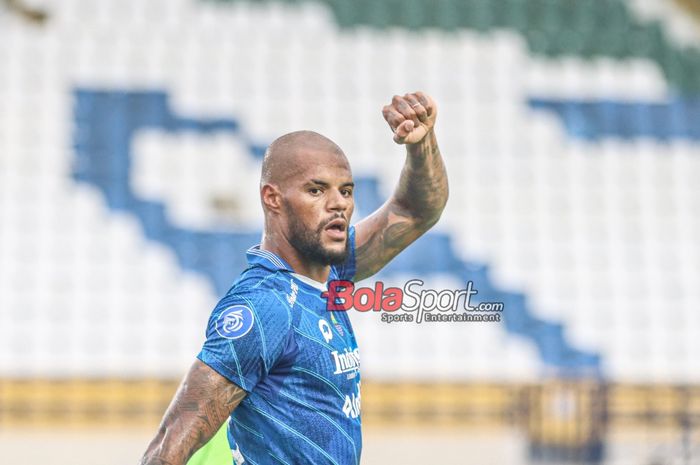 David Da Silva sedang melakukan selebrasi seusai mencetak gol dalam laga pekan ke-28 Liga 1 2023 antara Persija Jakarta versus Persib Bandung di Stadion Si Jalak Harupat, Bandung, Jawa Barat, Sabtu (9/3/2024) siang.