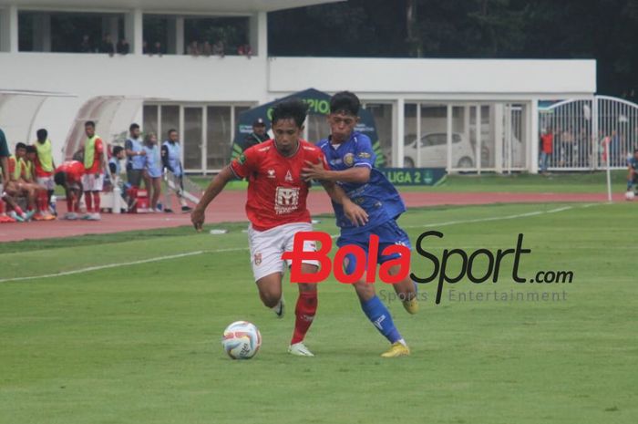 Laga Malut United Vs Persiraja Banda Aceh di Stadion Madya, Jakarta pada  laga perebutan tempat ketiga Liga 2 keg kedua, Sabtu (9/3/2024).