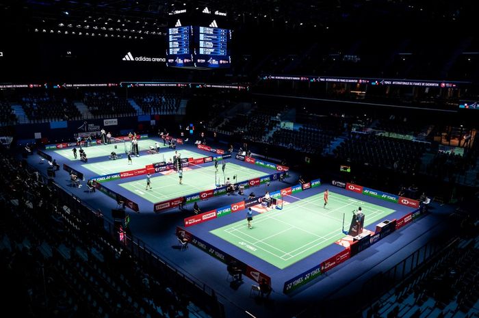 Suasana pertandingan French Open 2024 di Porte de La Chapelle Arena, Paris, Prancis, pada 5 Maret 2024. Turnamen BWF World Tour ini menjadi ajang uji coba untuk Olimpiade Paris 2024