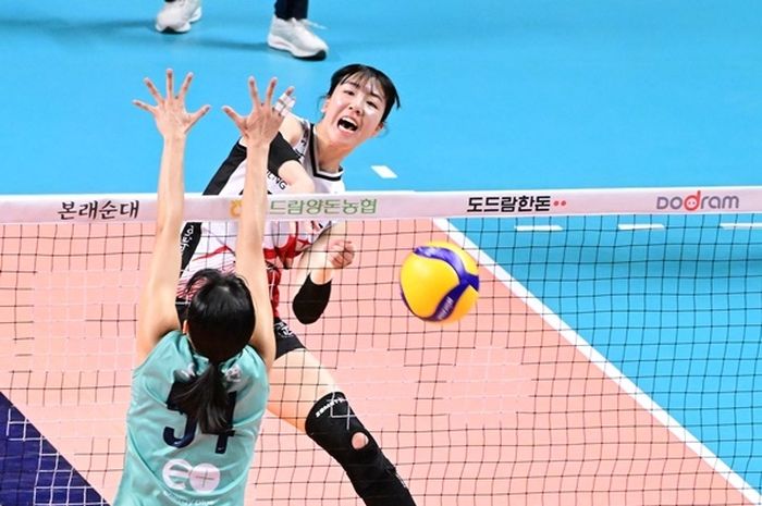 Middle blocker Red Sparks, Jung Hu-young,  pada Liga Voli Korea 2023-2024.