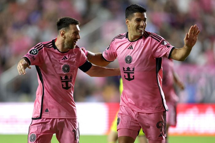 Lionel Messi dan Luis Suarez sama-sama mencetak gol dalam kemenangan 3-1 Inter Miami atas Nashville pada leg kedua babak 16 besar Piala Champions CONCACAF 2024, Kamis (14/3/2024) pagi WIB.