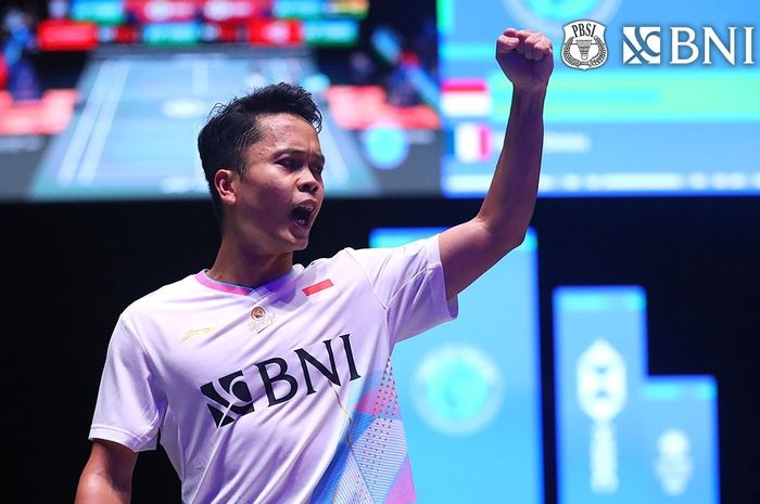 Tunggal putra Indonesia, Anthony Sinisuka Ginting, saat tampil pada semifinal All England Open 2024 di Birmingham, Inggris, 16 Maret 2024.