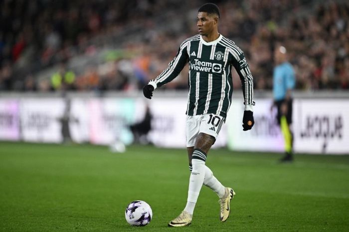 Aksi MArcus Rashford dalam laga kontra Brentford pada lanjutan Liga Inggris 2023-2024.