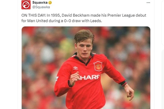 David Beckham melakukan debutnya di Premier League buat Manchester United pada 2 April 1995.