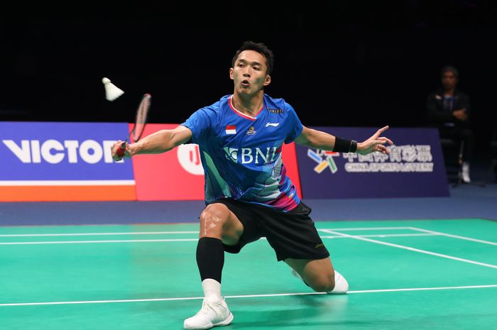 Penampilan Jonatan Christie pada babak empat besar Kejuaraan Asia 2024 di Ningbo Olympic Sports Centre, Ningbo, China, Sabtu (13/4/2024).