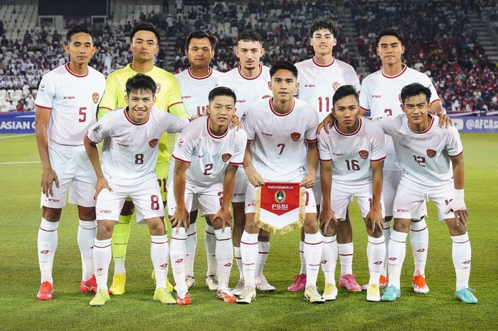 Skuad timnas U-23 Indonesia laga melawan timnas U-23 Qatar di Piala Asia U-23 2024, Senin (15/4/2024).