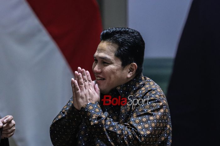 Ketua Umum PSSI, Erick Thohir, saat hadir dalam acara HUT PSSI ke-94 tahun di Menara Danareksa, Gambir, Jakarta, Jumat (19/4/2024).