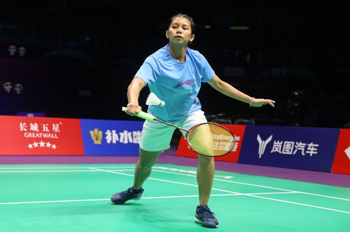 Pebulu tangkis tunggal putri Indonesia, menjalani latihan perdana jelang Uber Cup 2024 di Chengdu Hi Tech Zone Sports Gymnasium hari Kamis (15/4/2024).