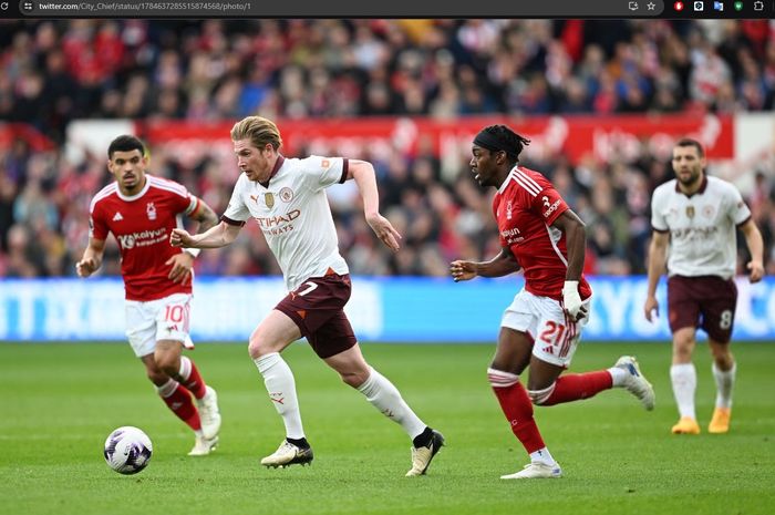 Kevin De Bruyne menjadi man of the match dalam pertandingan Nottingham Forest vs Manchester City di Stadion The City Ground, Minggu (28/4/2024).