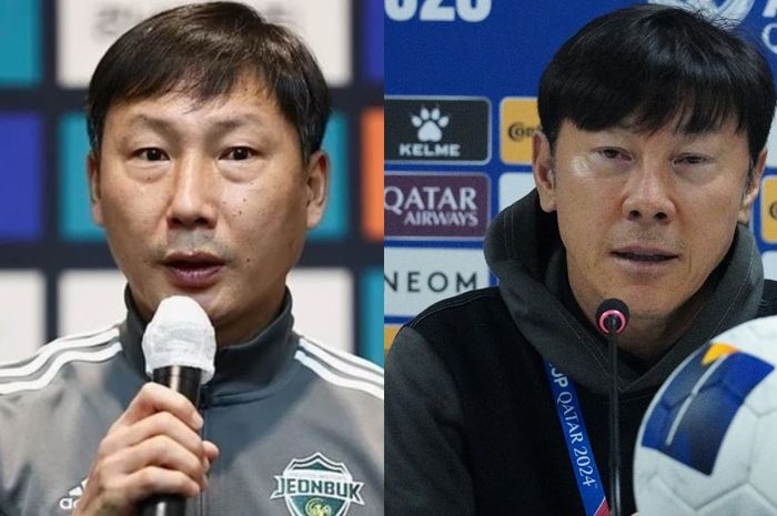 Pelatih baru Timnas Vietnam Kim Sang-sik dan pelatih Timnas Indonesia Shin Tae-yong.