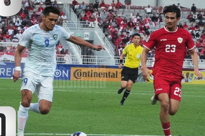 Suasana pertandingan timnas U-23 Indonesia vs Uzbekistan pada babak semifinal Piala Asia U-23 2024 di Stadion Abdullah bin Khalifa, Doha, Qatar, Senin (29/4/2024).