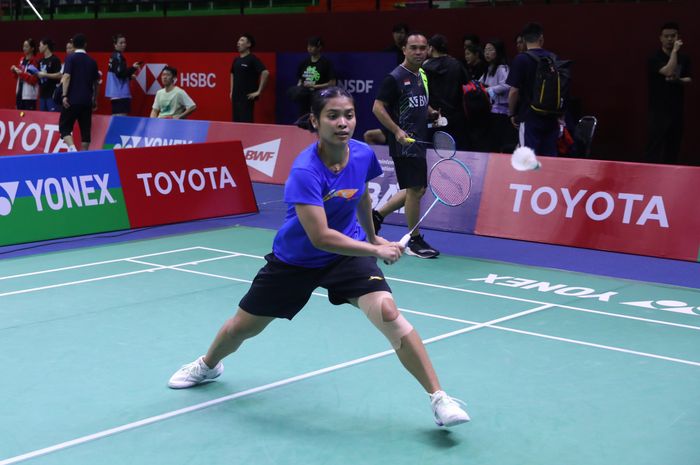 Tunggal putri Indonesia, Gregoria Mariska Tunjung berlatih jelang Thailand Open 2024 di Nimibutr Arena, Bangkok, Thailand, Senin (13/5/2024)