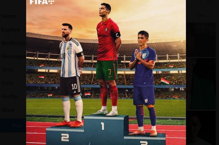 Legenda timnas India, Sunil Chhetri (kanan), hanya kalah dari Cristiano Ronaldo dan Lionel Messi dalam daftar top scorer untuk laga internasional di antara pemain aktif.